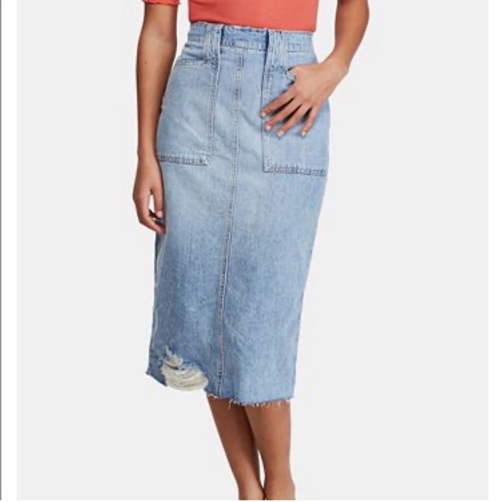 We The Free Elisa Denim Jean Pencil Skirt Back Slit Blue Size 0
